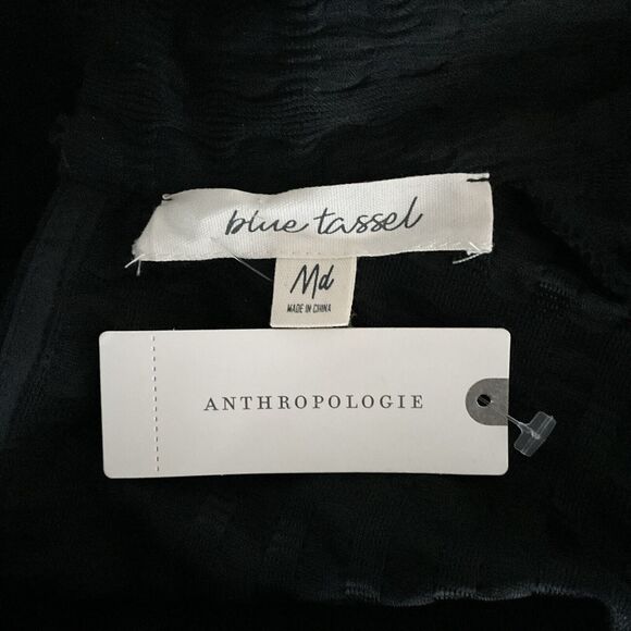 Anthropologie Blue Tassel Top Black Ruffle Turtleneck Pull Over M - Picture 6 of 10
